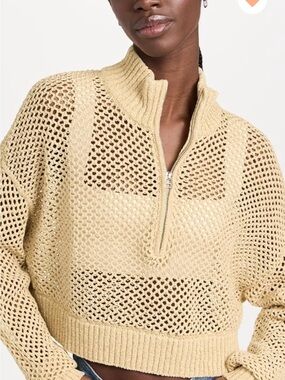 STAUD Cropped Hampton Sweater in Natural Beige -SMALL
